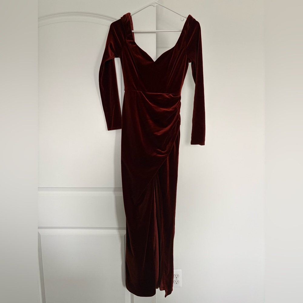 Lulus Forever Sensational Rust Brown Velvet Long Sleeve Maxi Dress - Size XS